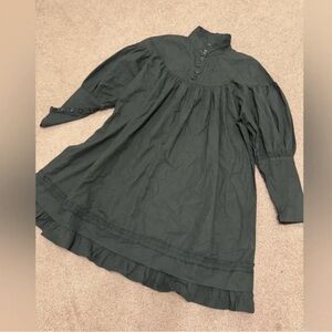 Dark Green Ruffled Hem Long Sleeve Dress